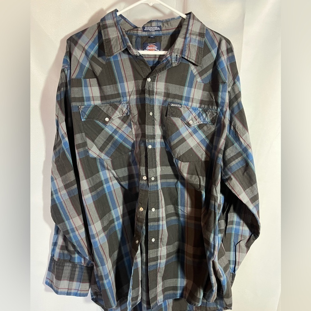 Dickies Button Down Shirt- Blue/Gray Plaid - 3XL- EUC